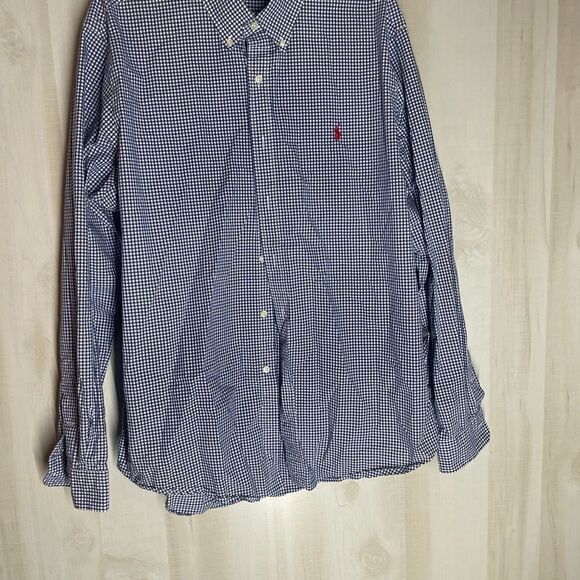 Ralph Lauren navy and white checked‎ long sleeve shirt, size XL - Picture 2 of 16
